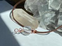 ONE of a KIND, HANDMADE Optical Quartz Sphere Copper Leather Choker Necklace