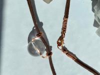 ONE of a KIND, HANDMADE Optical Quartz Sphere Copper Leather Choker Necklace