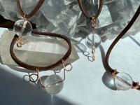 ONE of a KIND, HANDMADE Optical Quartz Sphere Copper Leather Choker Necklace