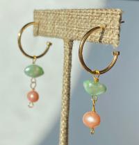 ONE of a KIND, HANDMADE Pink & Aqua Green Pearl Dangle Hoops