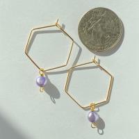 ONE of a KIND, HANDMADE Purple Freshwater Pearl Hexagon Dangle Hoops