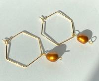 Hexagon Pearl Dangle Hoops (+ Colors)