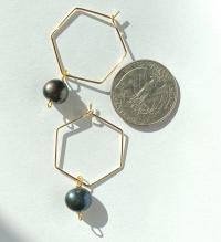 Hexagon Pearl Dangle Hoops (+ Colors)