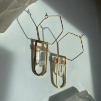 Quartz Geo Gold Hexagon Hoops