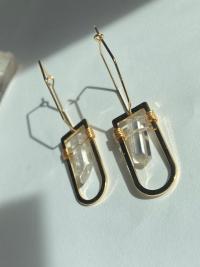 Quartz Geo Gold Hexagon Hoops