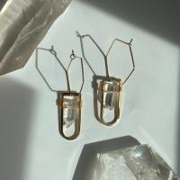 Quartz Geo Gold Hexagon Hoops
