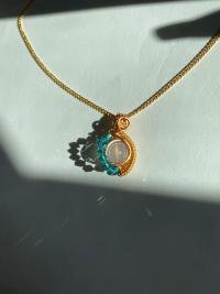 ONE of a KIND, HANDMADE Chalcedony & Crystal Gold-Plated Necklace