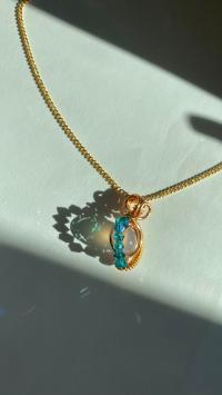 ONE of a KIND, HANDMADE Chalcedony & Crystal Gold-Plated Necklace