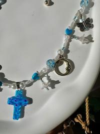 Murano Floral Glass Cross Beaded Charm Necklace