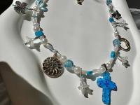 Murano Floral Glass Cross Beaded Charm Necklace