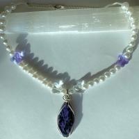 Handmade charoite beaded butterfly necklace