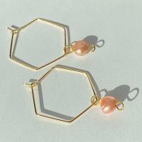 ONE of a KIND, HANDMADE Pink Freshwater Pearl Hexagon Dangle Hoops