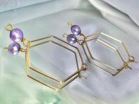 ONE of a KIND, HANDMADE Purple Freshwater Pearl Hexagon Dangle Hoops