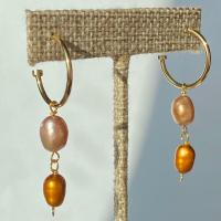ONE of a KIND, HANDMADE Peach & Orange Pearl Dangle Hoops