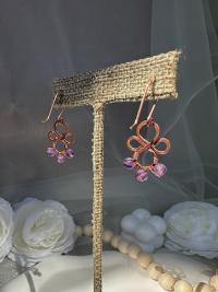 Handmade Natural Amethyst Hammered Copper Earrings