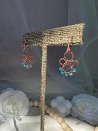 Handmade Natural Apatite Hammered Copper Earrings