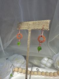 Handmade Natural Jade Hammered Copper Earrings