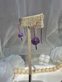 Handmade Minimalist Natural Amethyst Hammered Copper Earrings