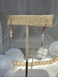 Handmade Minimalist Natural Herkimer Diamond and Tanzanite Hammered Copper Earrings