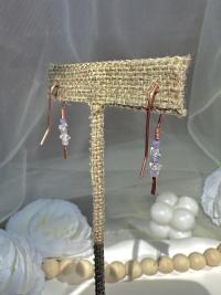 Handmade Minimalist Natural Herkimer Diamond and Tanzanite Hammered Copper Earrings