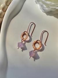 Handmade Natural Amethyst Hammered Copper Link Earrings