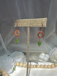 Handmade Natural Jade Hammered Copper Earrings
