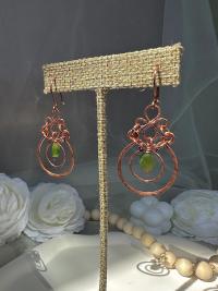 Handmade Natural Jade Hammered Copper Dangle Earrings