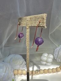 Handmade Minimalist Natural Amethyst Hammered Copper Earrings