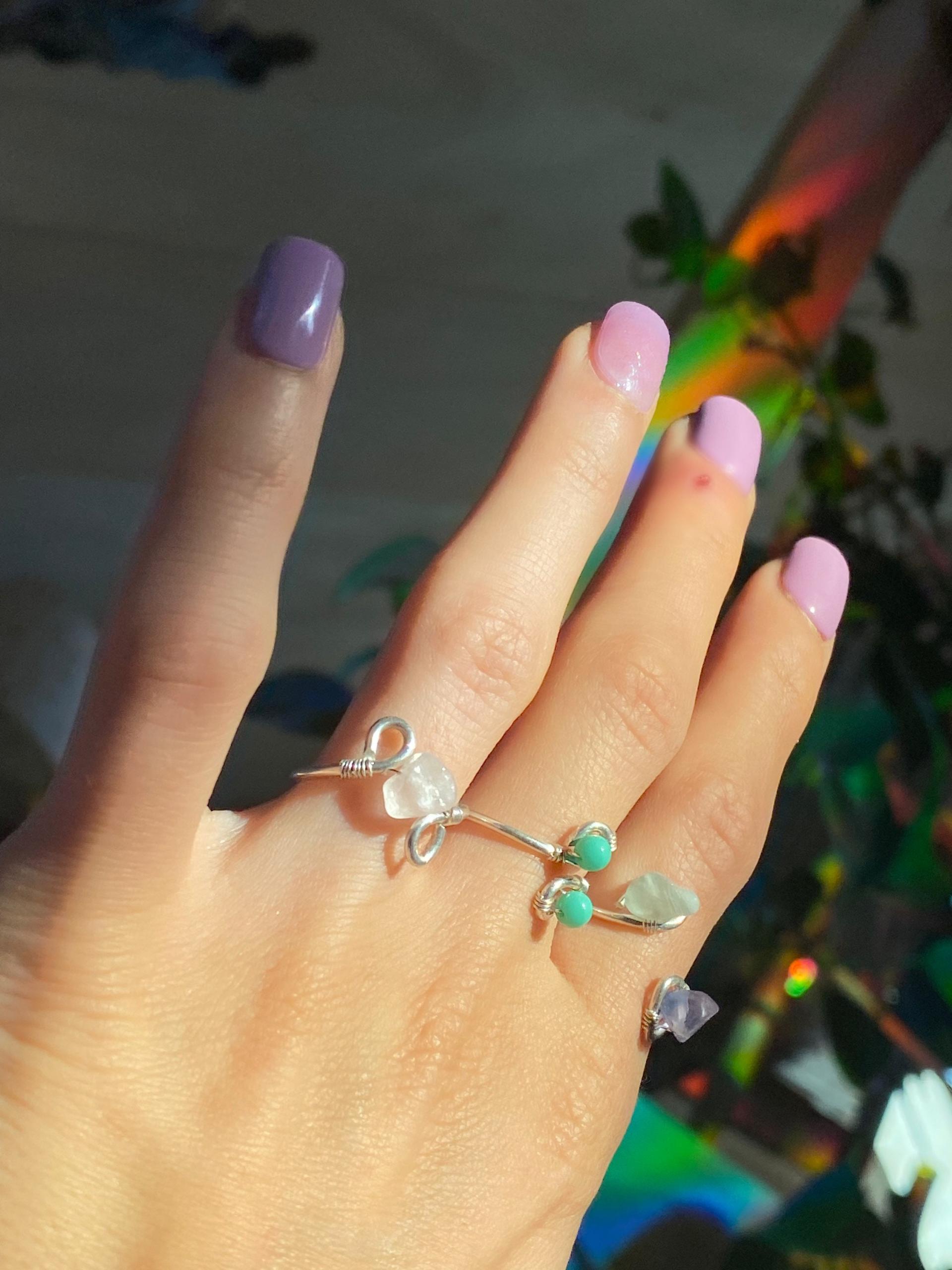 Simple .925 Silver Fluorite Ring, Adjustable Size 7