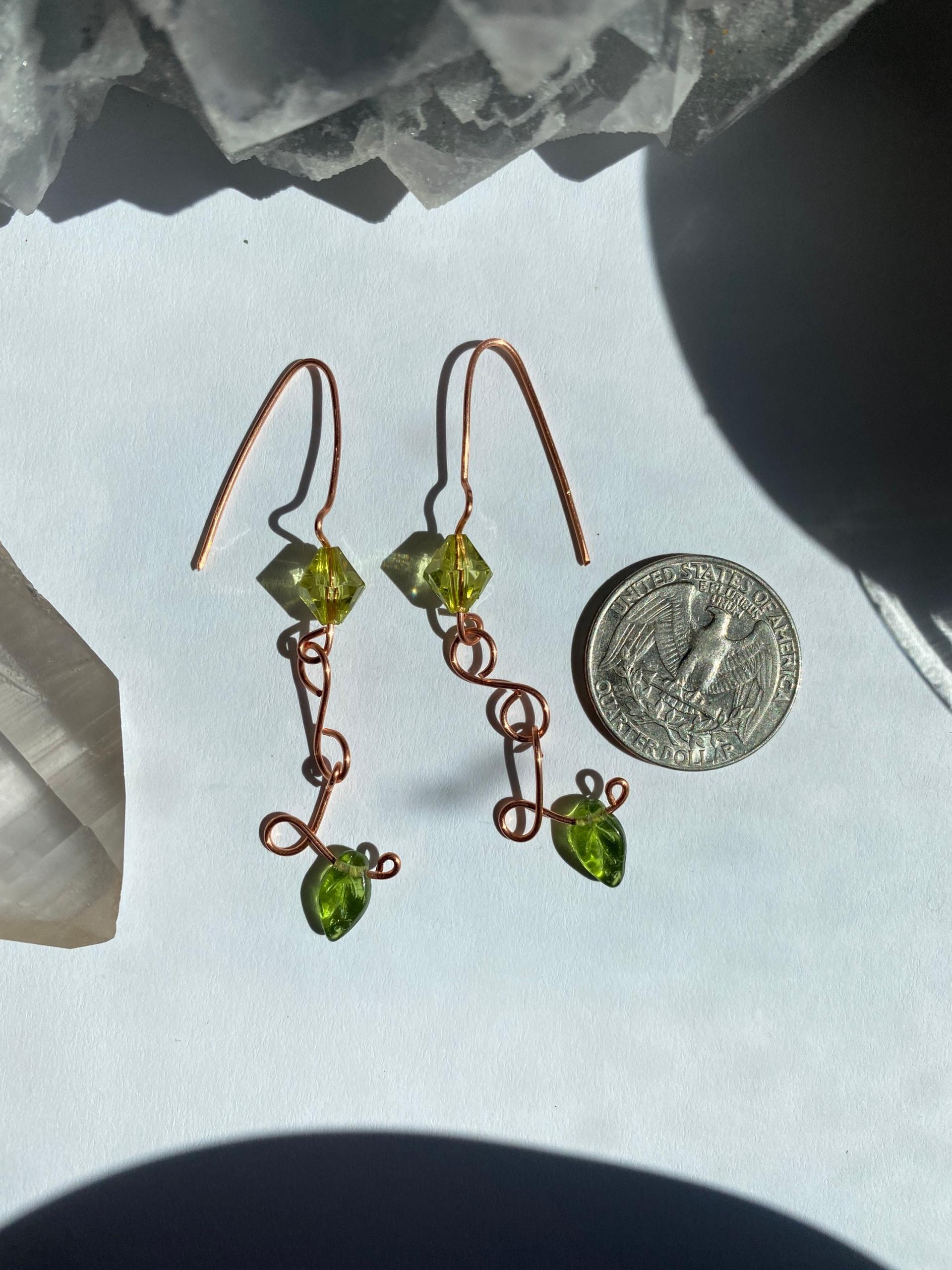 Crystal Leaf Copper Earrings