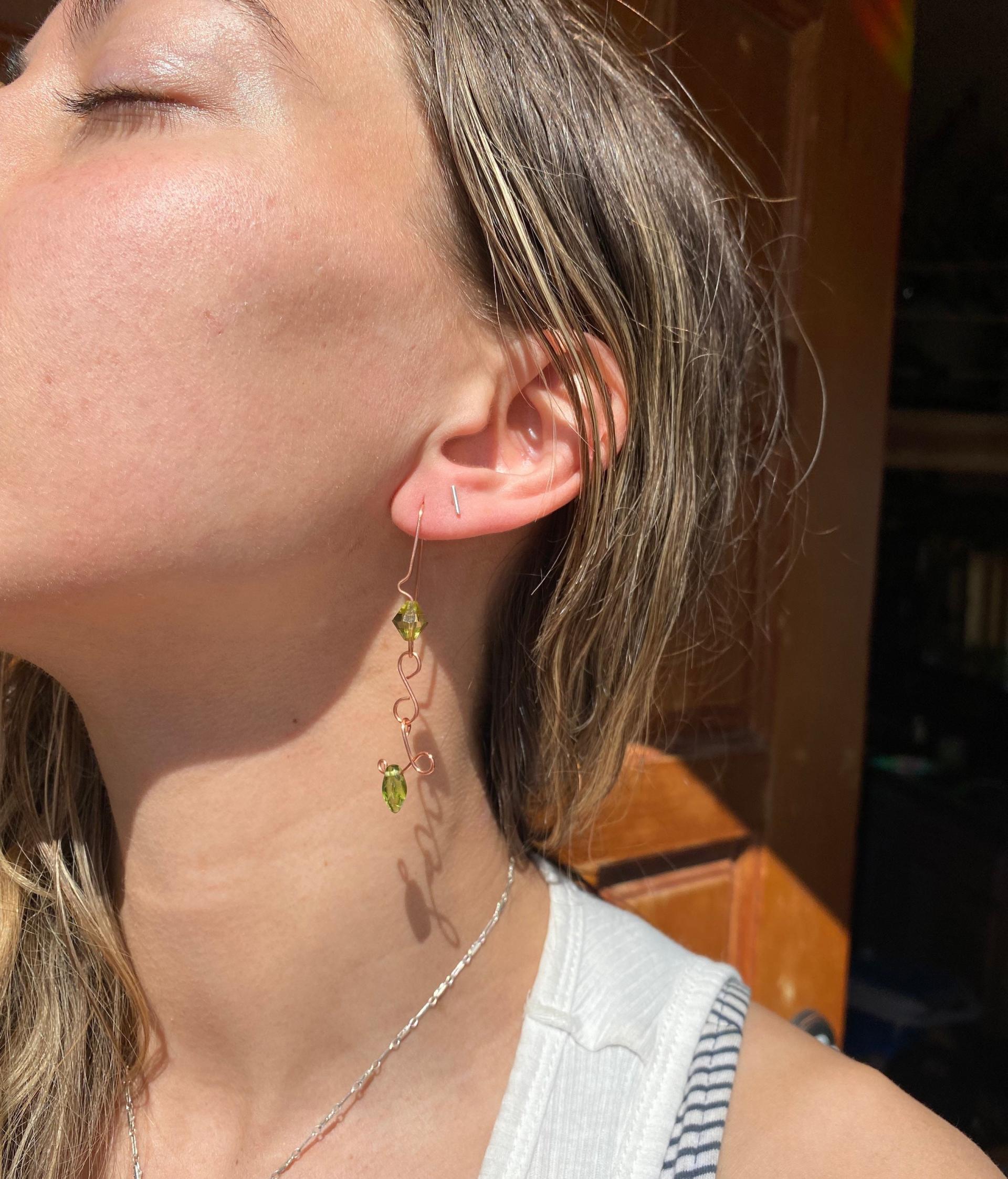 Crystal Leaf Copper Earrings