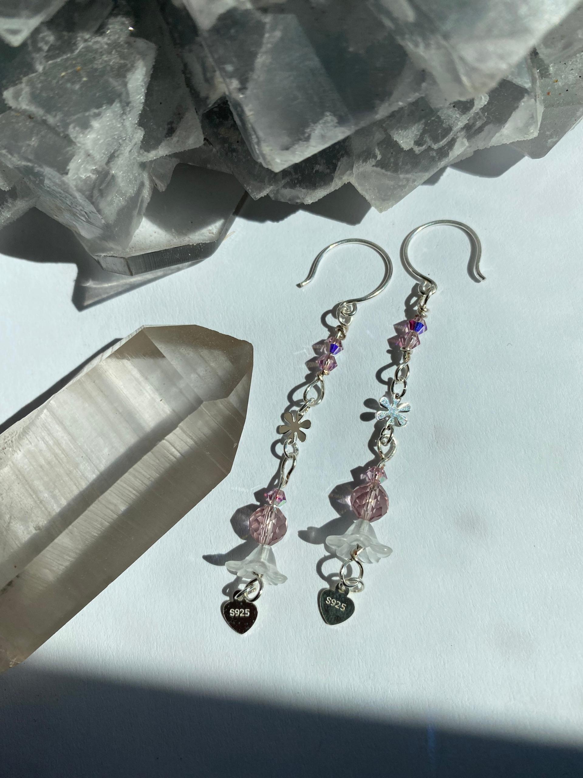 Lavender Crystal Flower .925 Silver Earrings | Spring Fever Collection