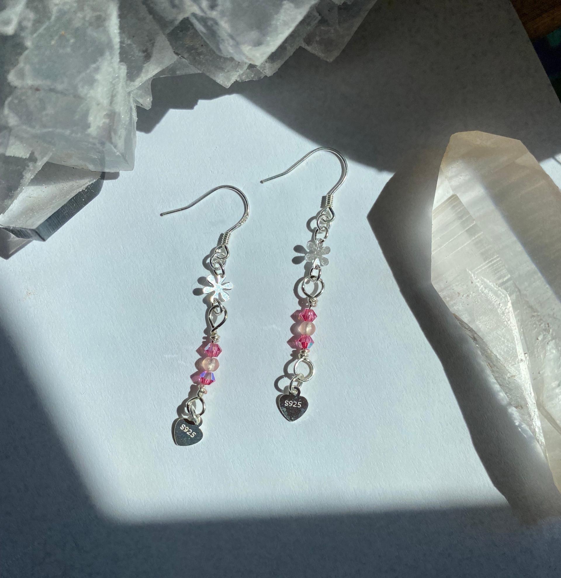 Pink Crystal Flower .925 Silver Earrings | Spring Fever Collection