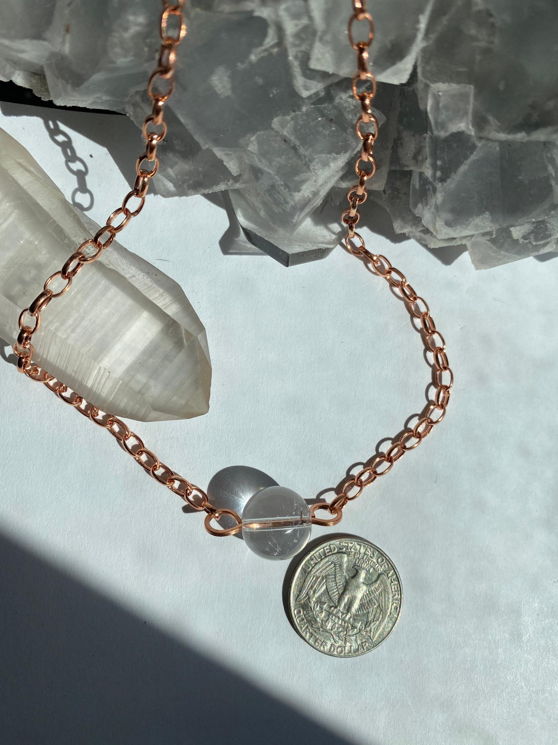 Optical Quartz Sphere Copper Choker Necklace