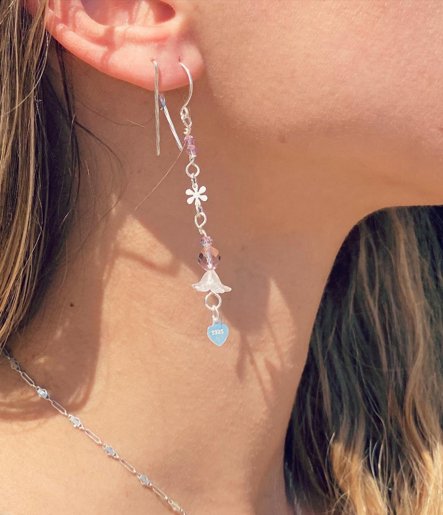 Lavender Crystal Flower .925 Silver Earrings | Spring Fever Collection