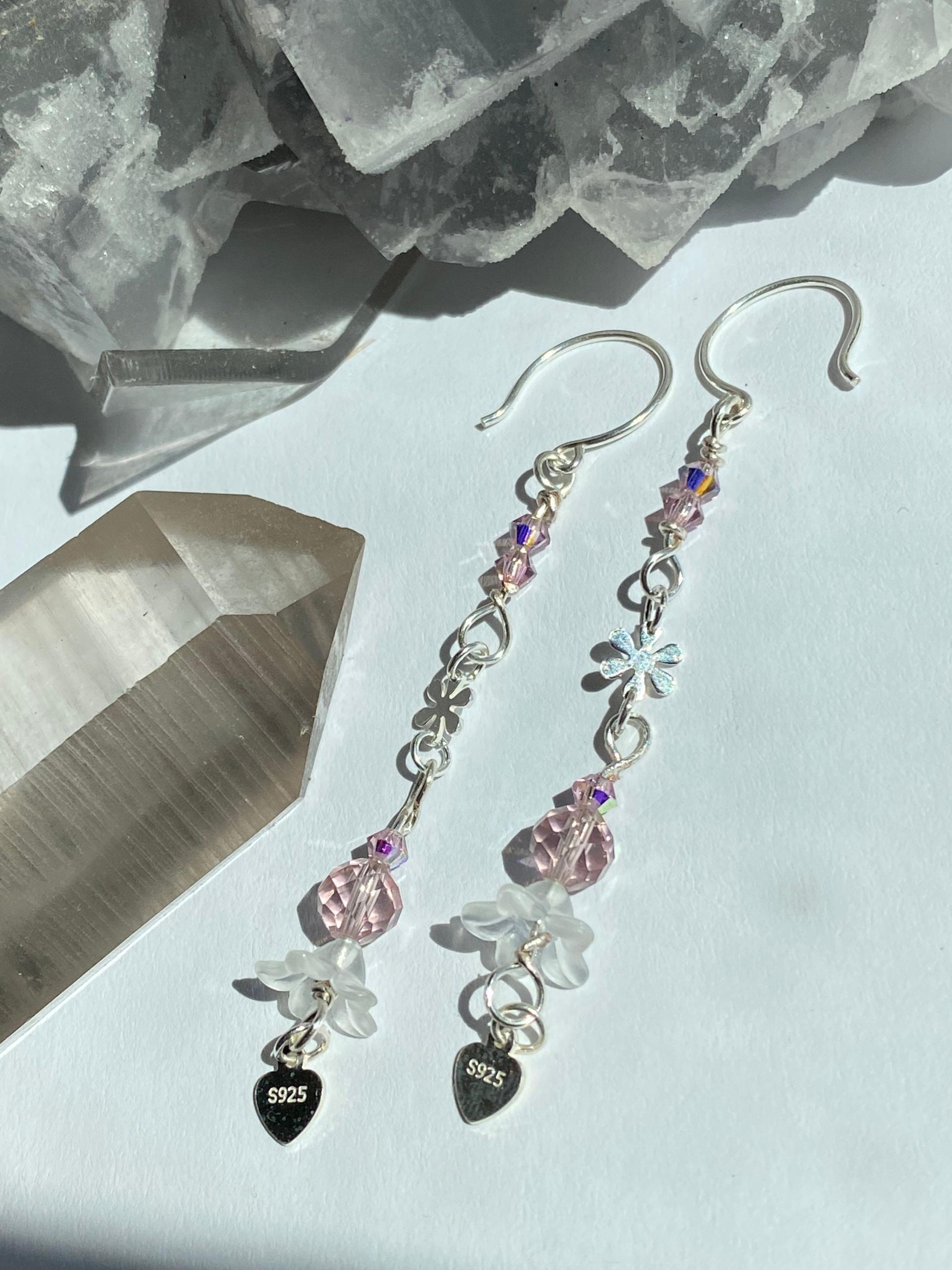 Lavender Crystal Flower .925 Silver Earrings | Spring Fever Collection