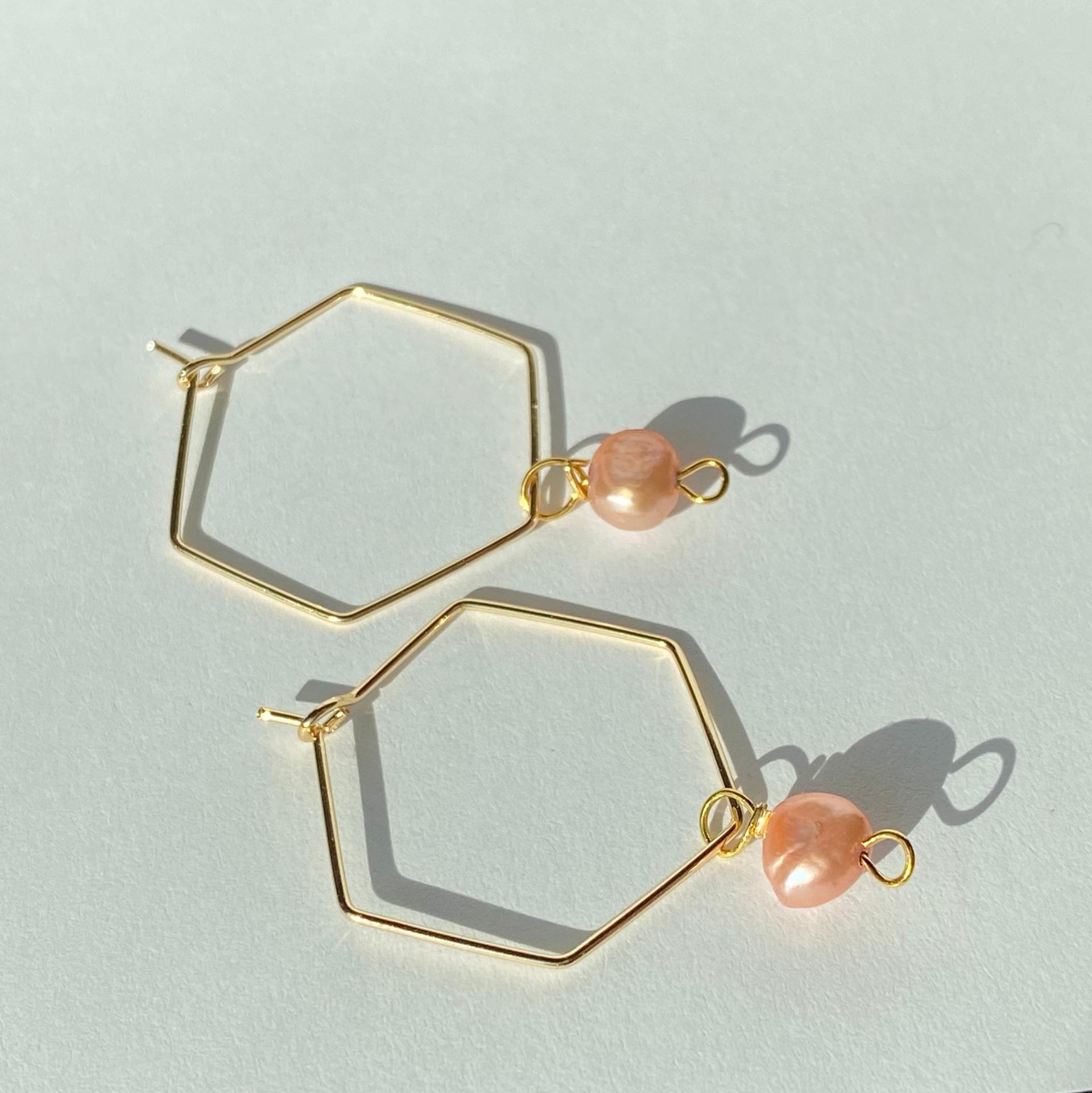 Hexagon Pearl Dangle Hoops (+ Colors)