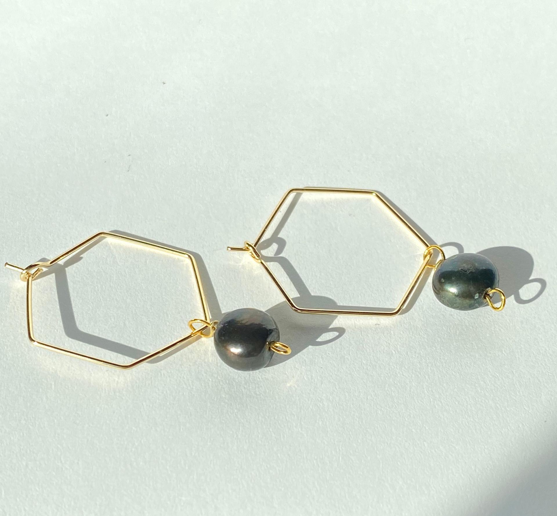 Hexagon Pearl Dangle Hoops (+ Colors)