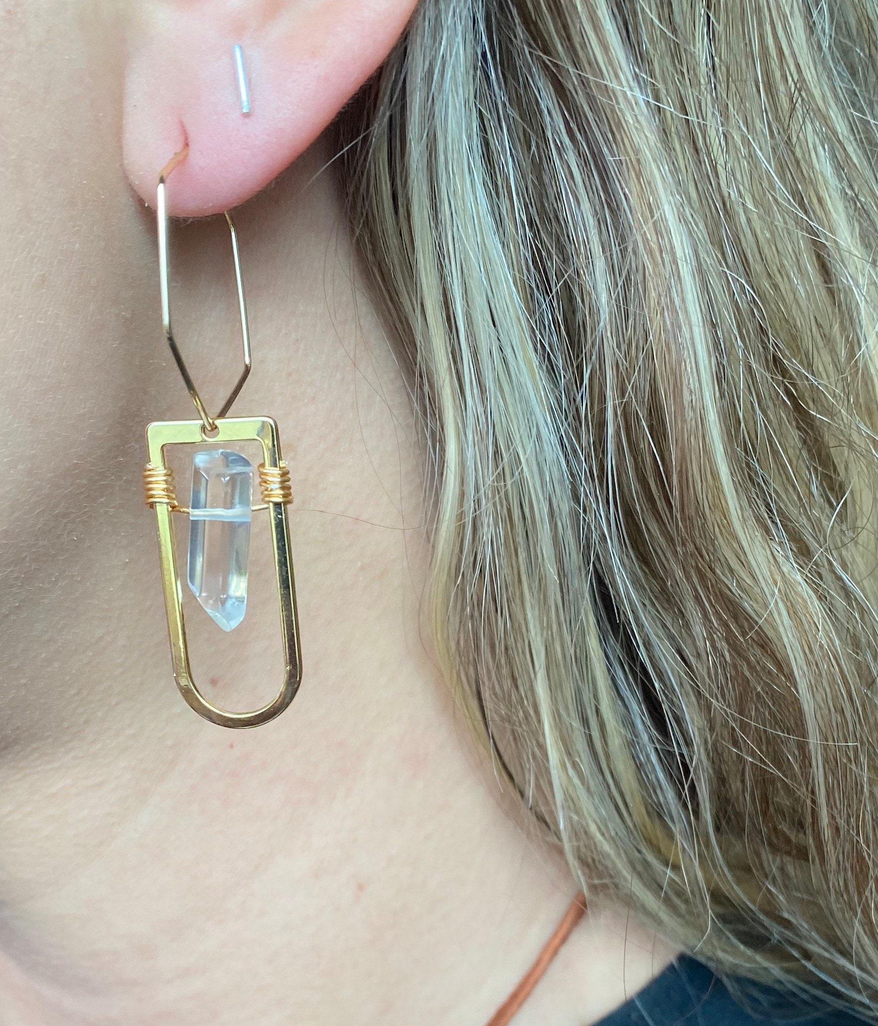 Quartz Geo Gold Hexagon Hoops