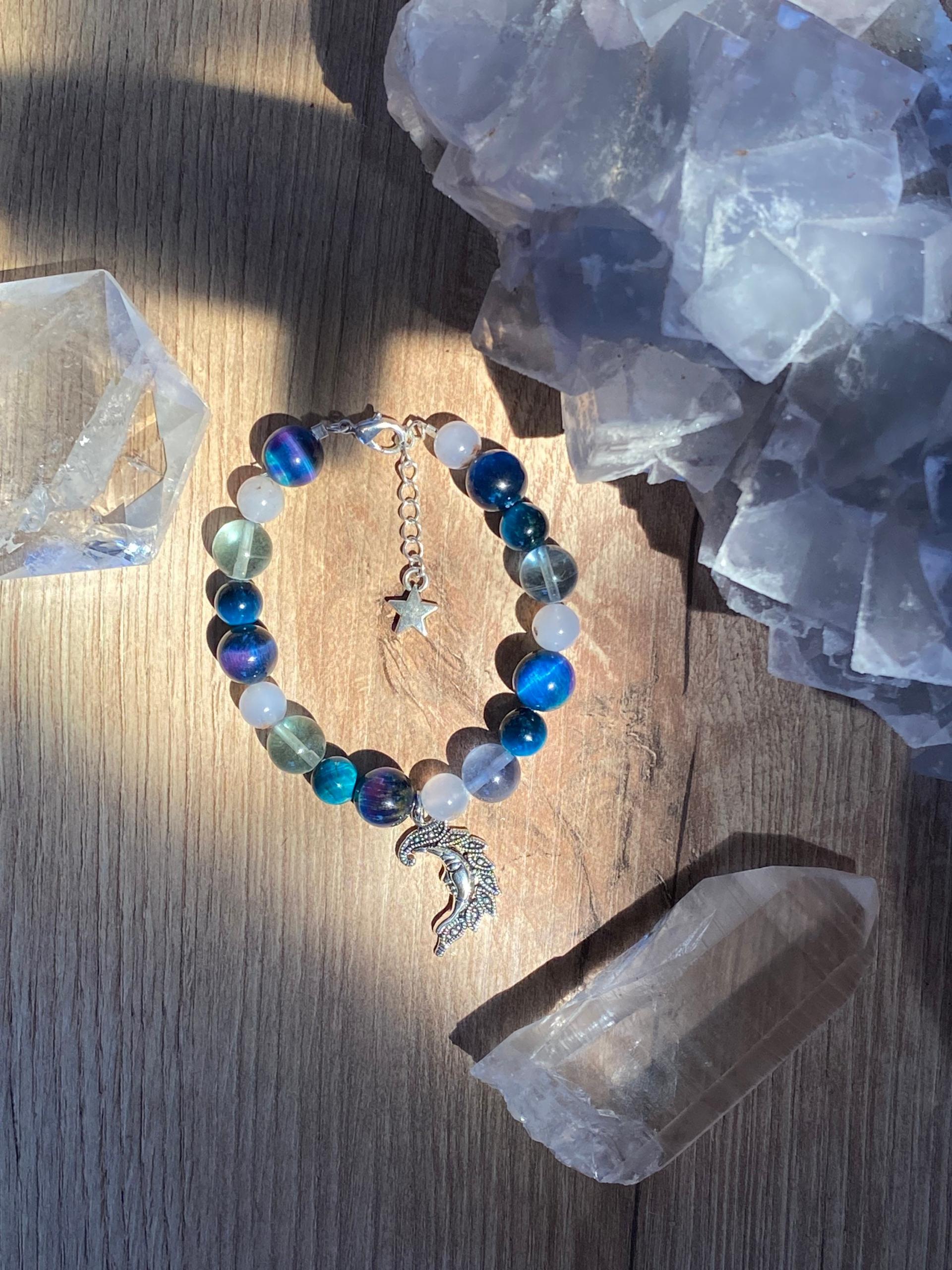 Chalcedony, Fluorite, & Tiger Eye Celestial Bracelet