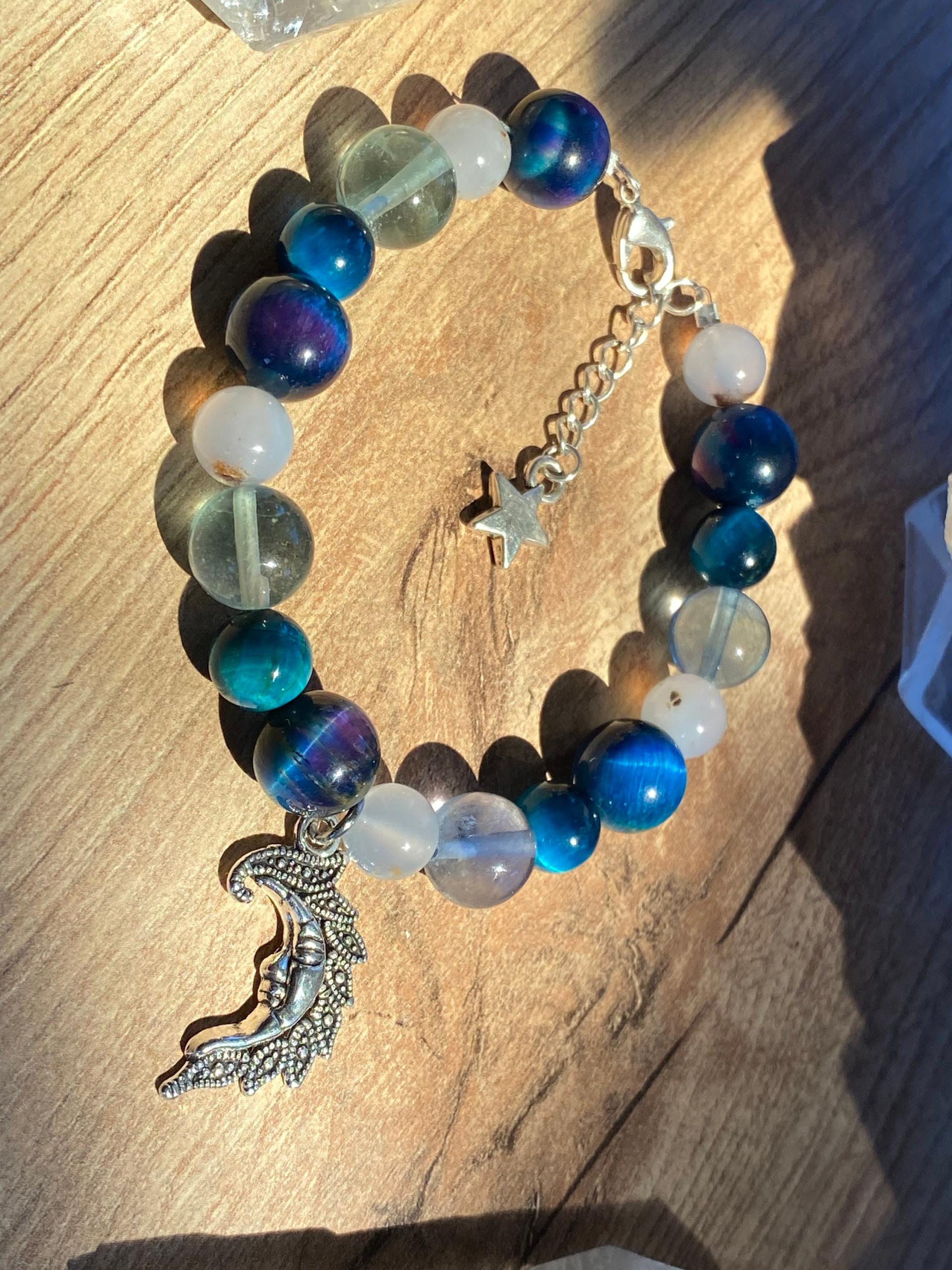 Chalcedony, Fluorite, & Tiger Eye Celestial Bracelet