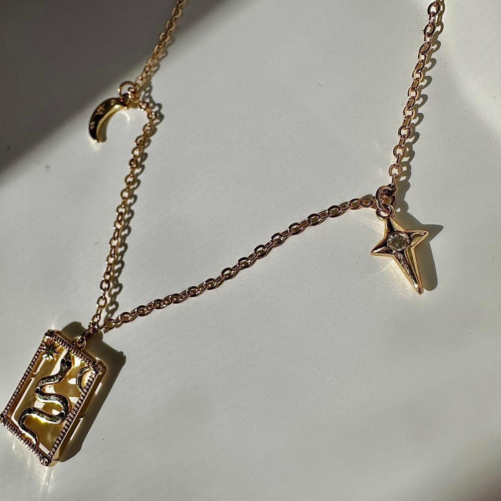 Handmade gold plated celestial snake necklace