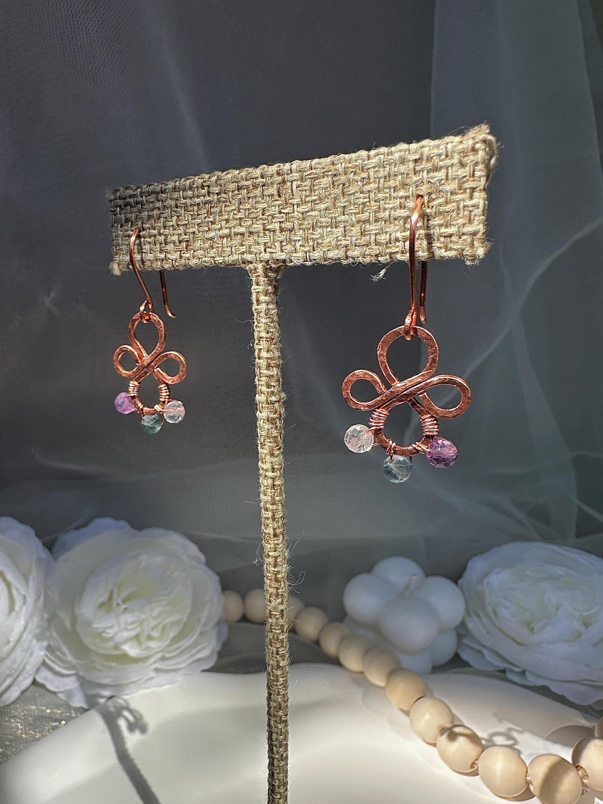 Handmade Natural Fluorite Hammered Copper Earrings