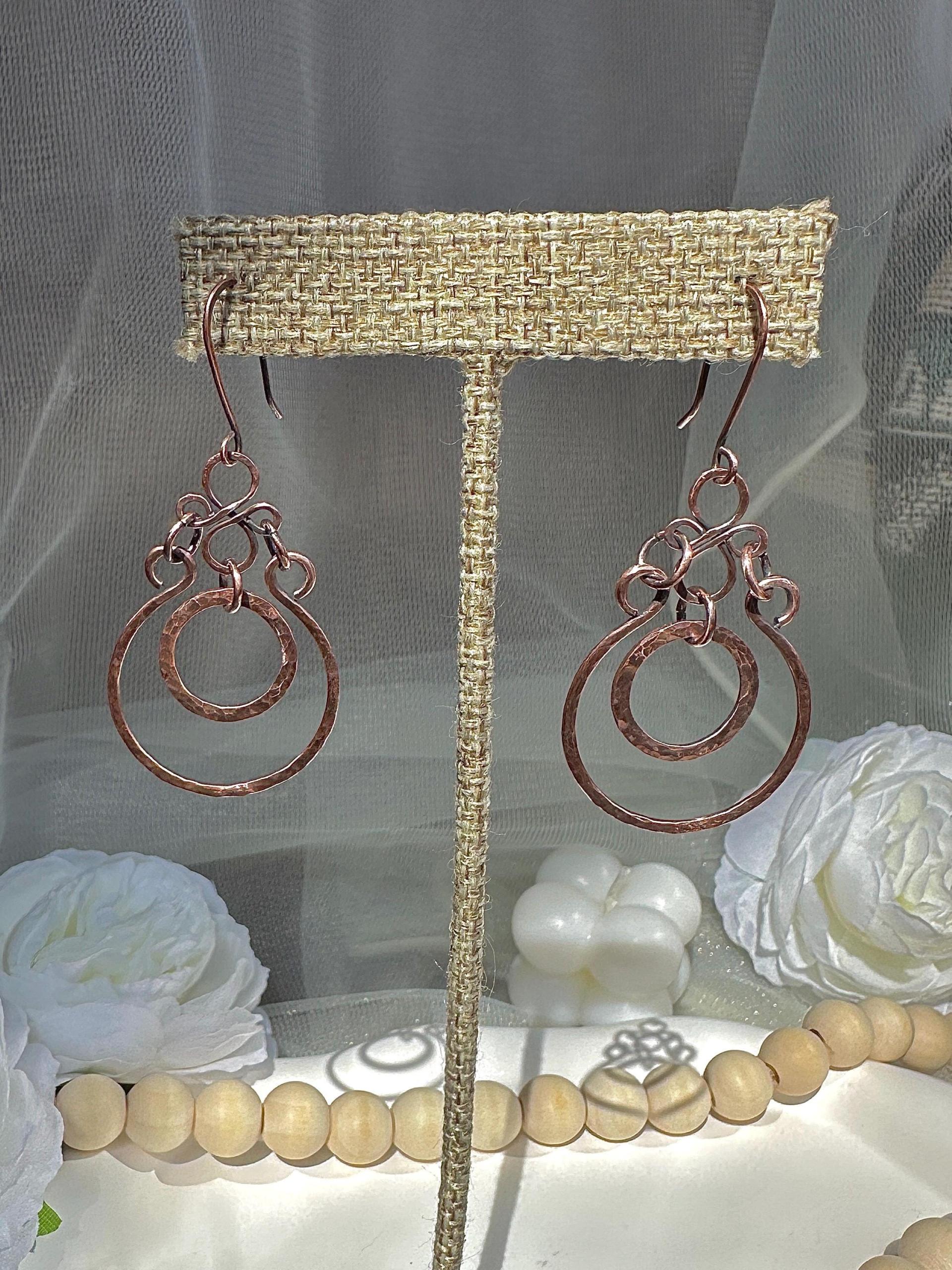 Handmade Oxidized Hammered Copper Dangle Earrings