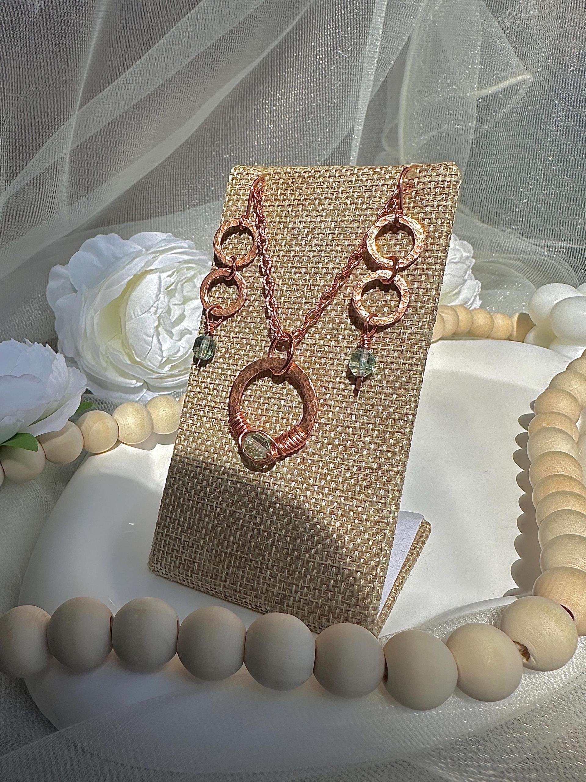 Handmade Fluorite Hammered Copper Link Necklace and Earrings Set