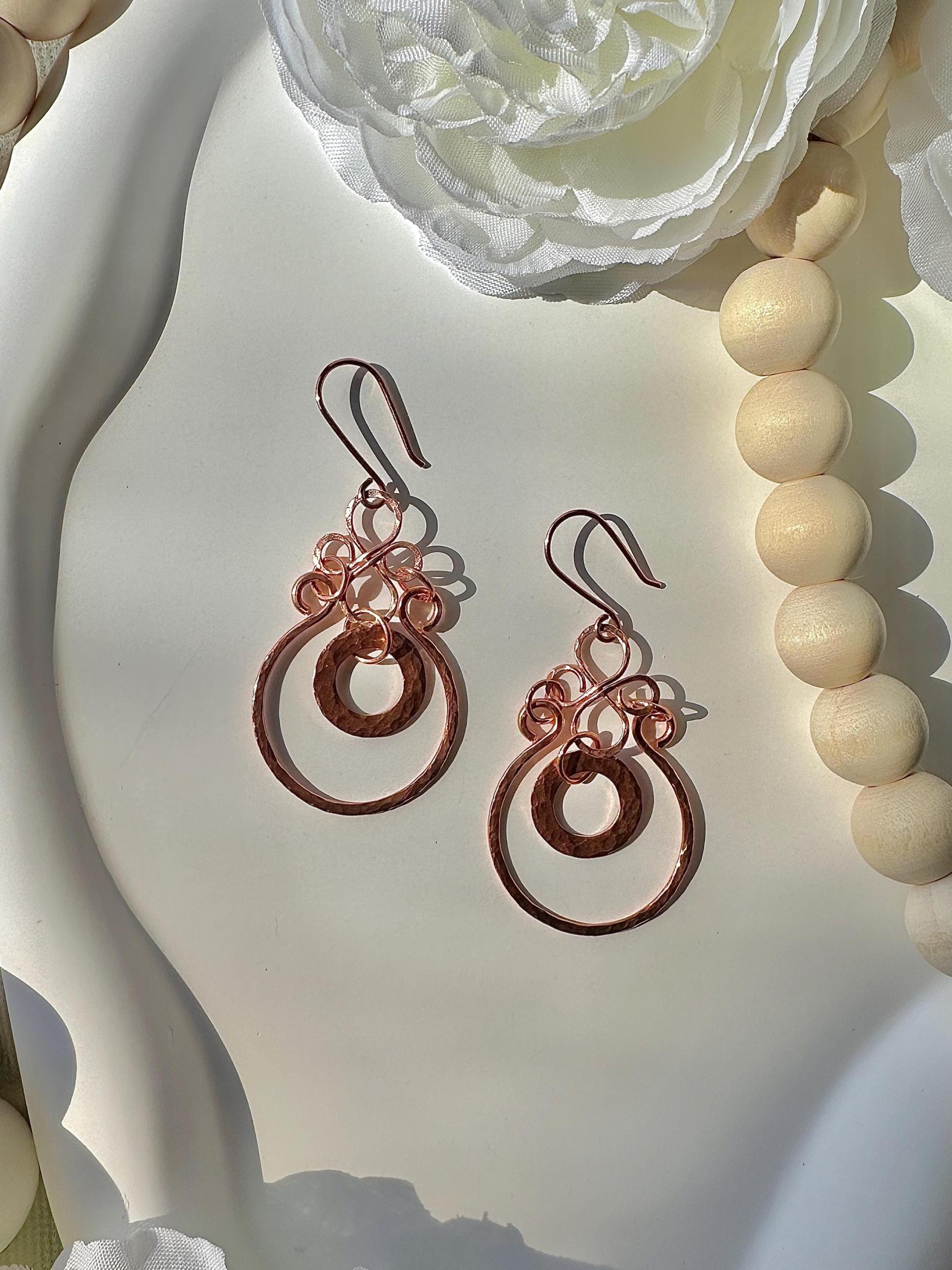 Handmade Hammered Copper Dangle Earrings