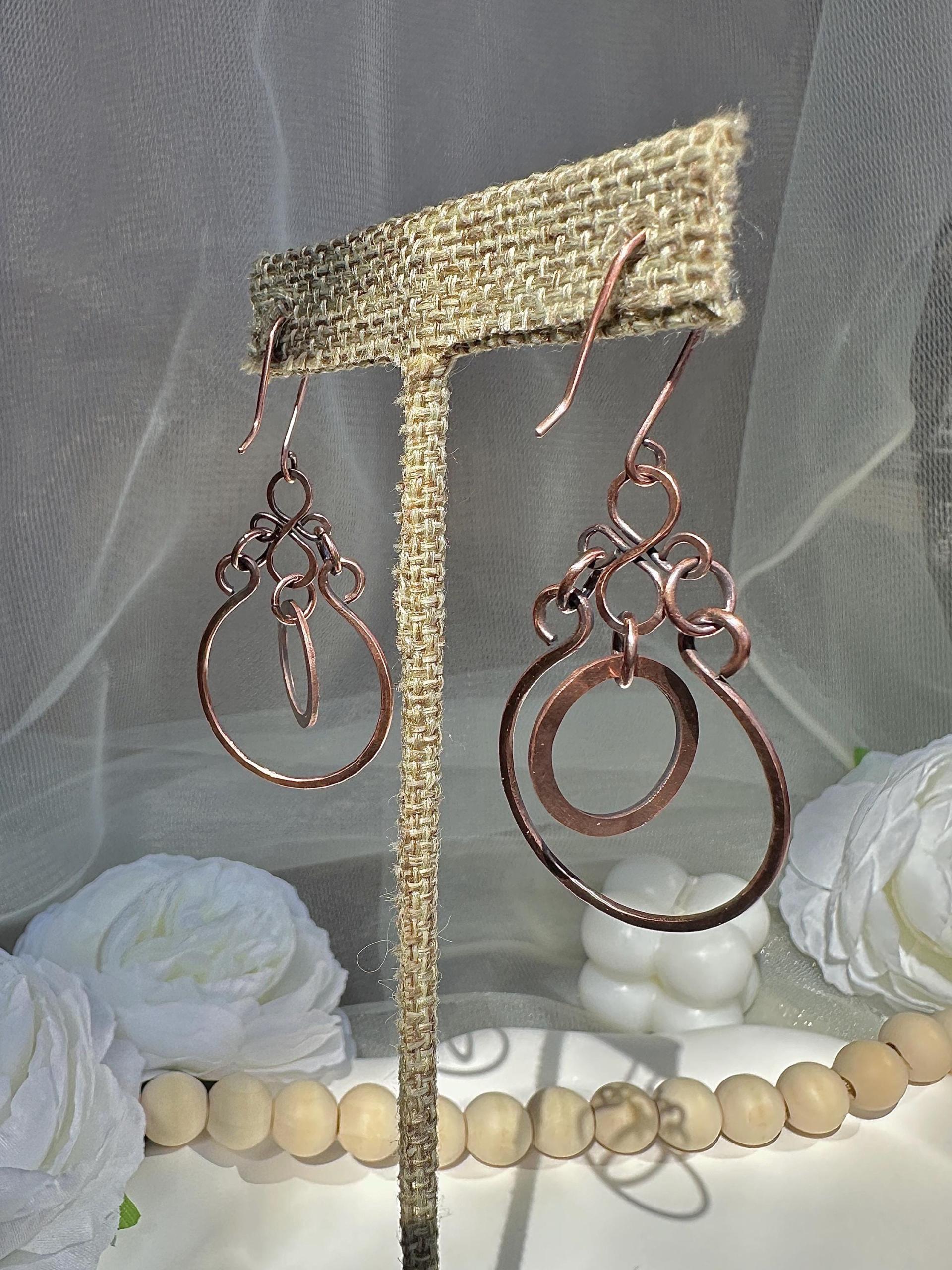 Handmade Oxidized Hammered Copper Dangle Earrings