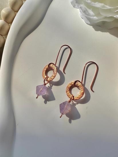Handmade Natural Amethyst Hammered Copper Link Earrings