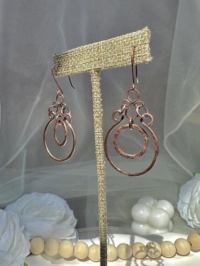 Handmade Oxidized Hammered Copper Dangle Earrings